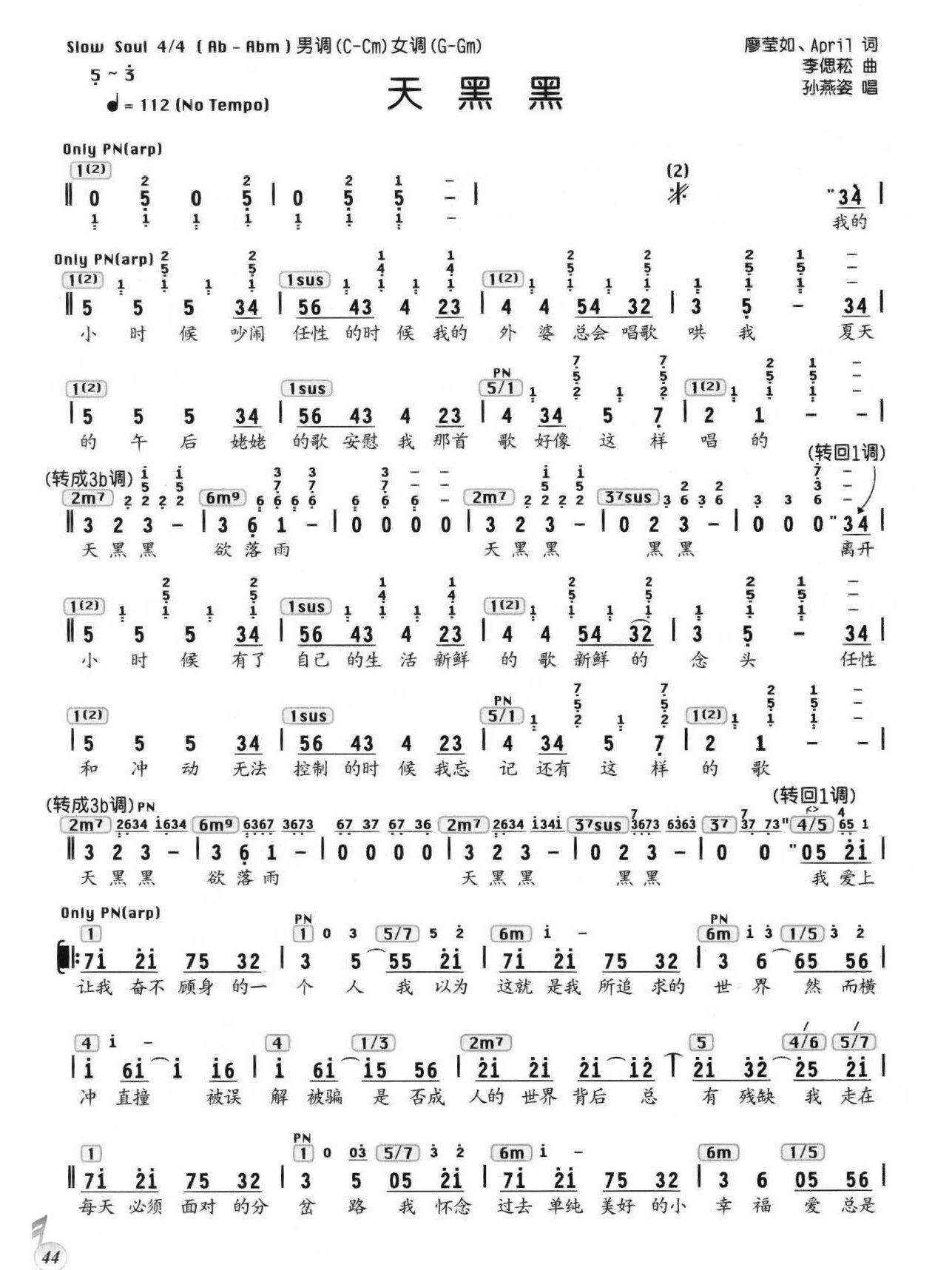 《天黑黑》歌谱简谱分享