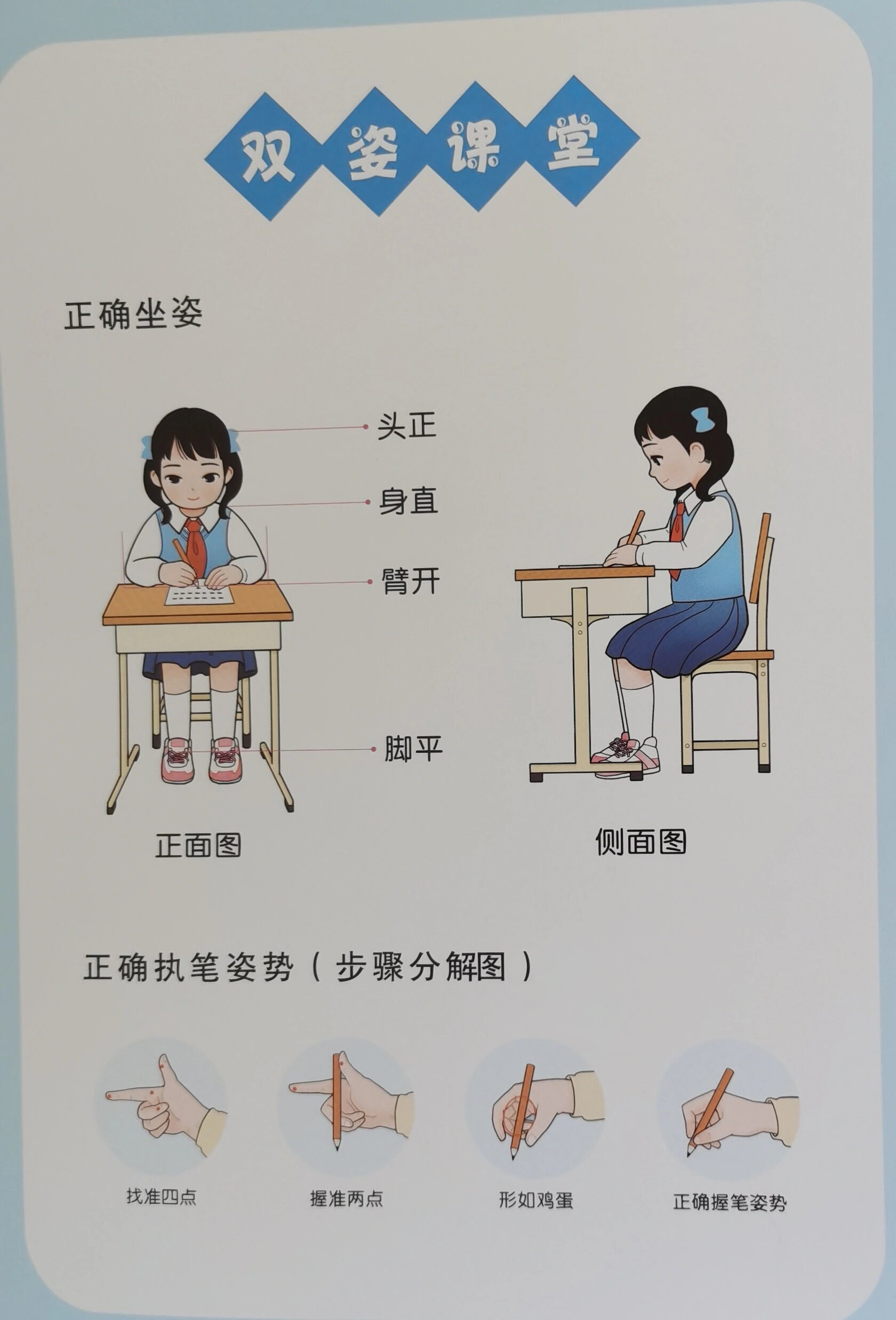小学生必备正确的握笔姿势和坐姿