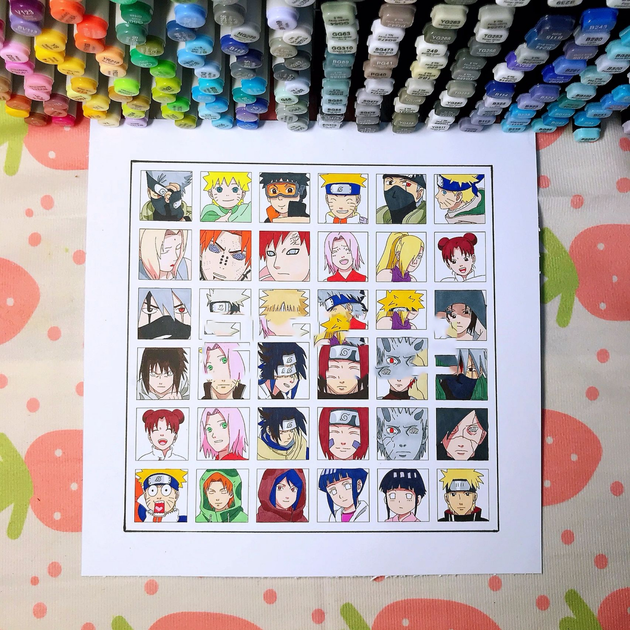 格子画 | 火影忍者全家福头像马克笔手绘 78好久没有画火影了,以前