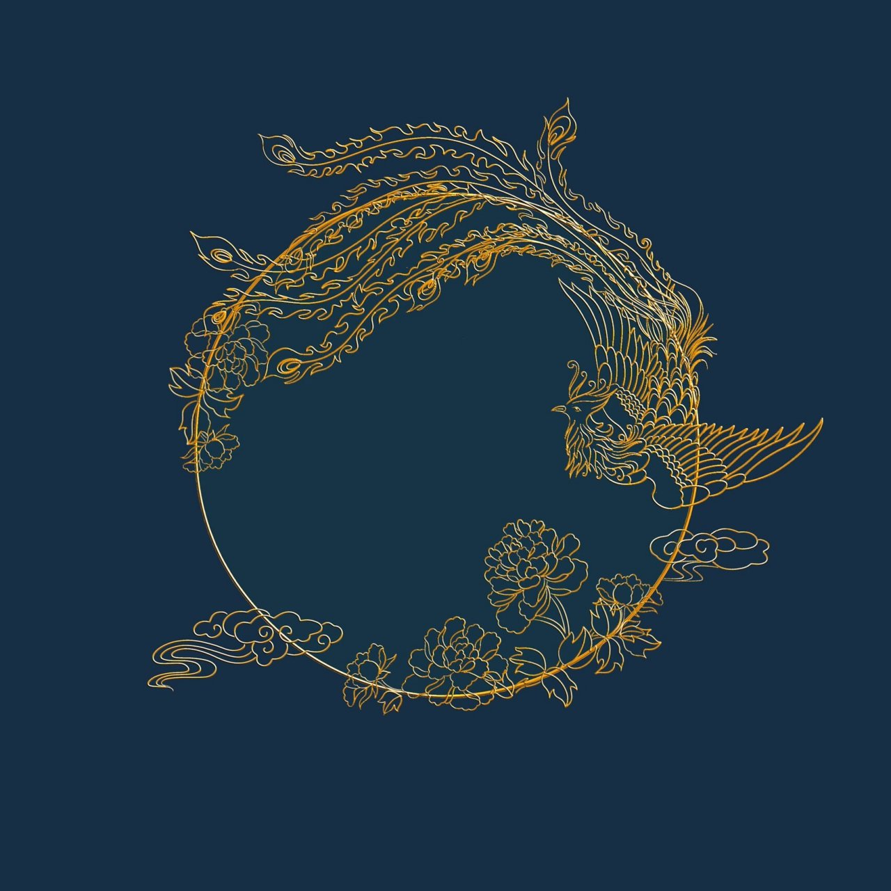 掐丝珐琅|凤凰牡丹祥云插画包装复古配色 绘画app是:art set 相框效果