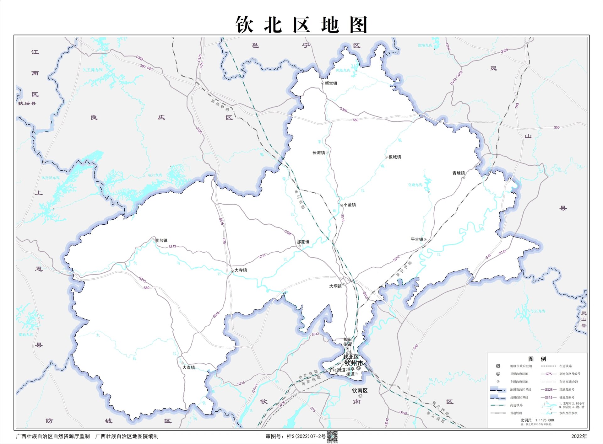 桂n广西钦州市2区2县行政区划图