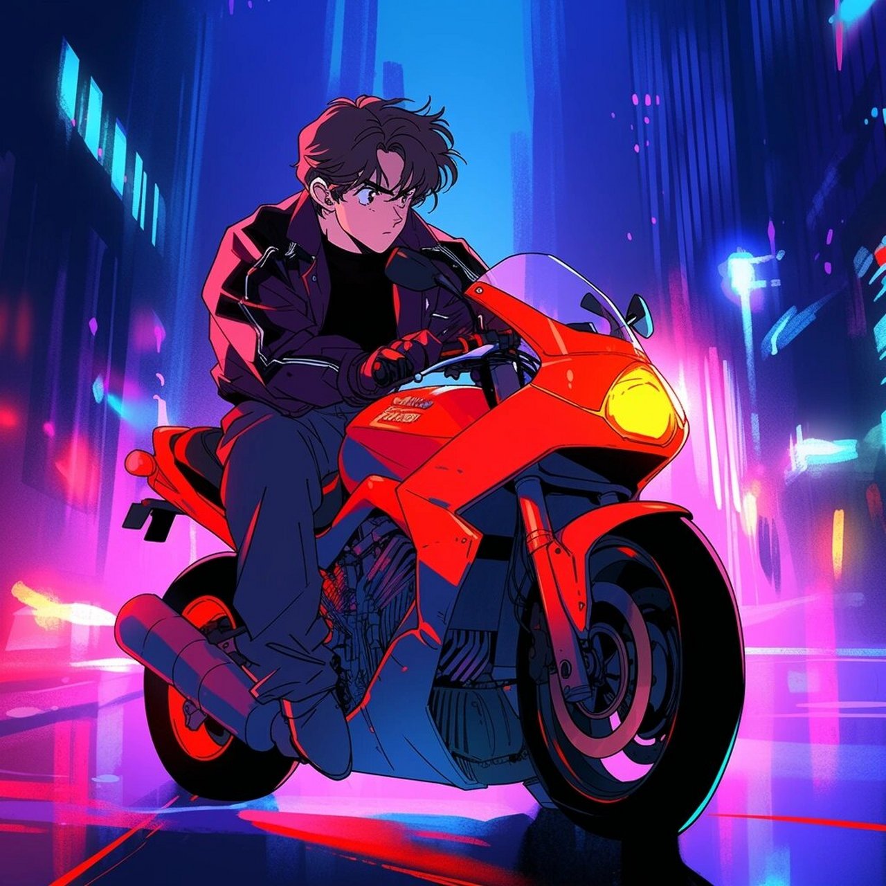 旧漫霓虹街道机车帅哥头像
