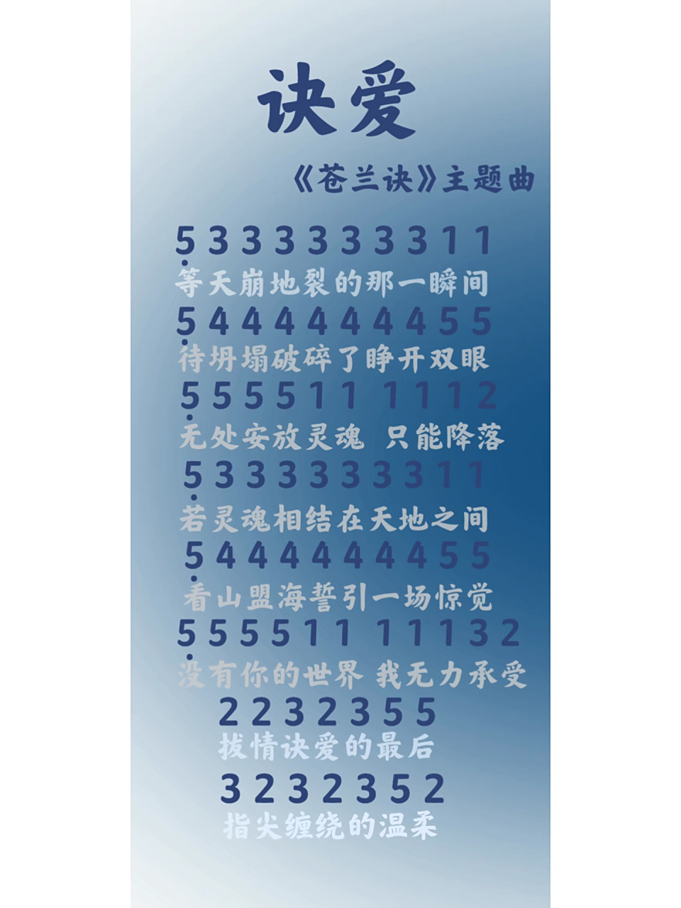 诀爱完整版 钢琴简谱        诀爱完整版谱子来咯