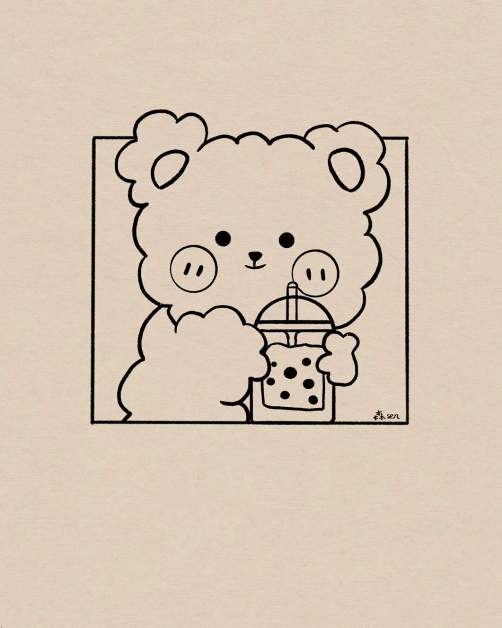 小熊喝水简笔画图片