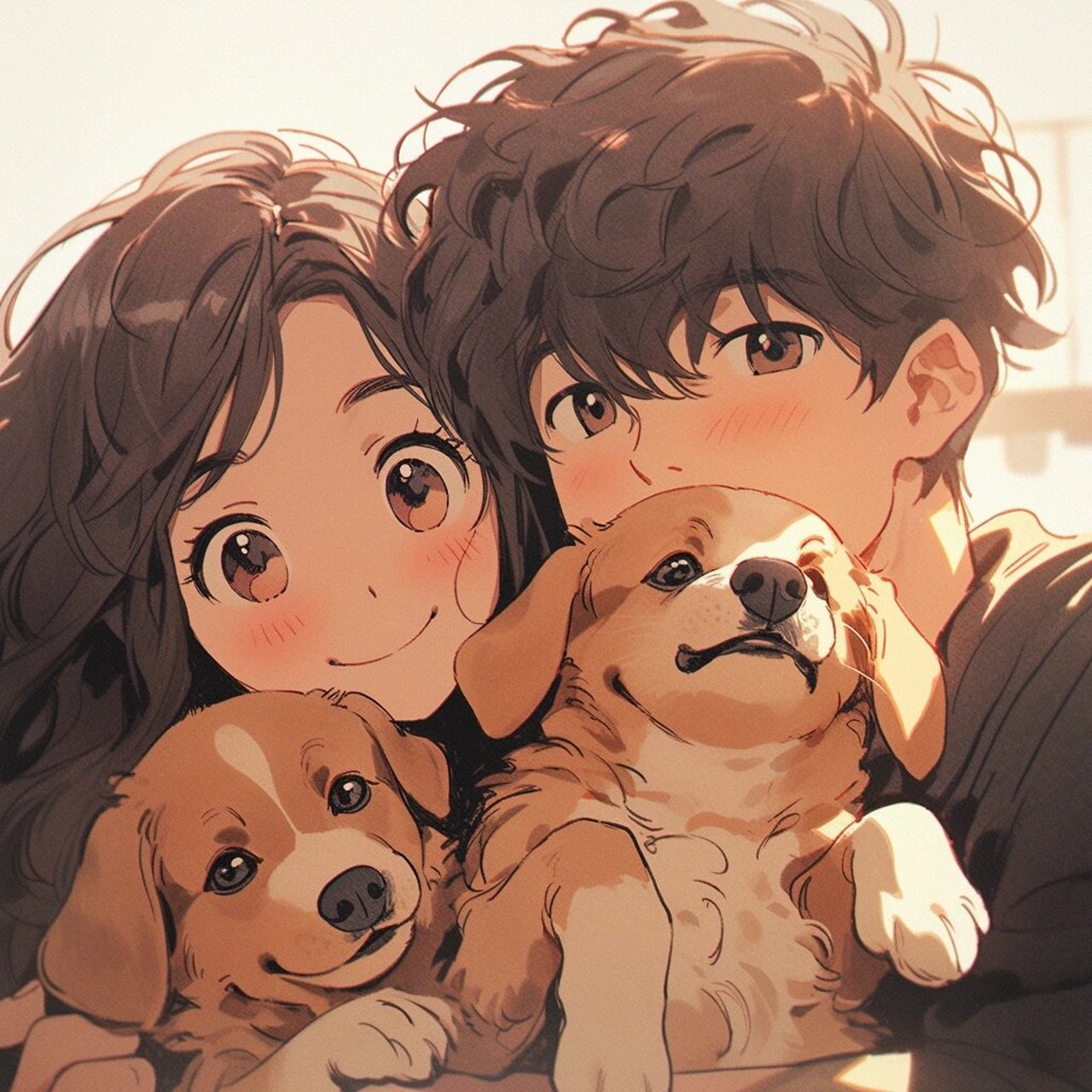 情侣头像 | 一家四口合照(金毛) 你们想要的两只金毛的合照画出来了