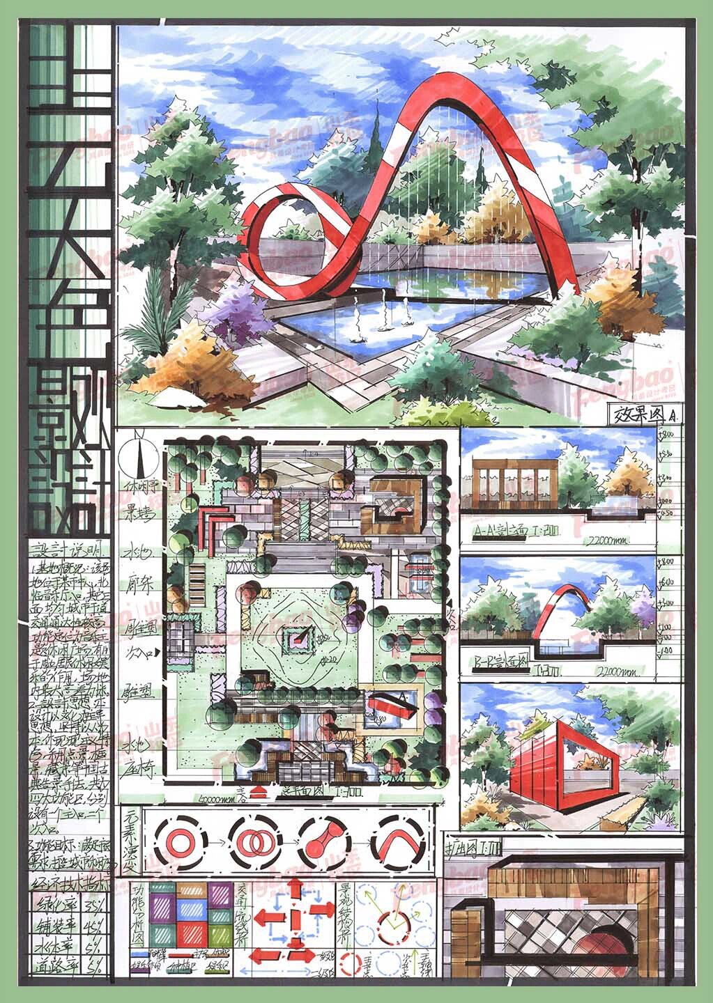 环艺手绘|主题休闲广场景观快题