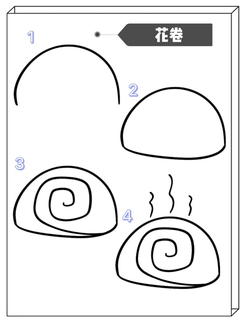 简笔画|美食 花卷 27/100 花卷是中国北方人民常食用的面食之一,是