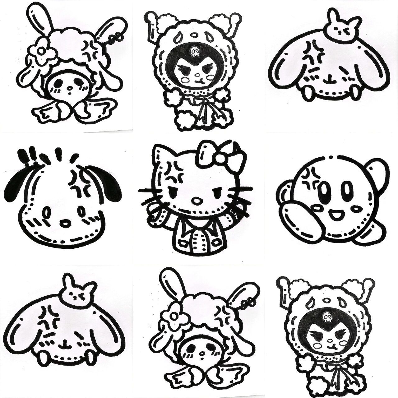 涂鸦 黑白三丽鸥 手绘 库洛米 kitty 部分临摹