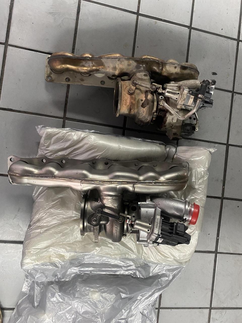 宝马x5,n55发动机更换涡轮增压器,需要拆这些东西就可以拿来了,不用抬