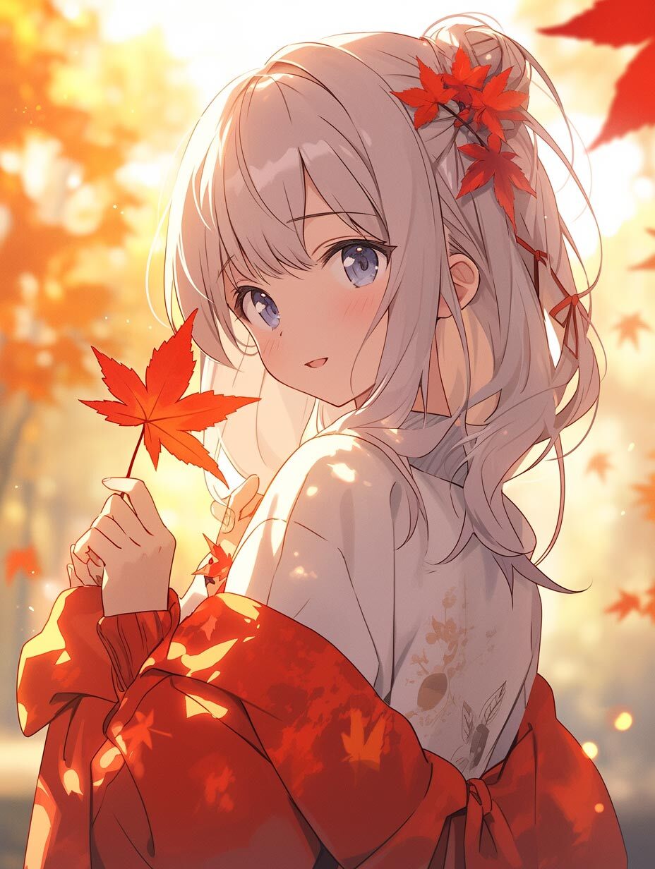 捧花女生头像 | 枫叶女孩 | 治愈系头像