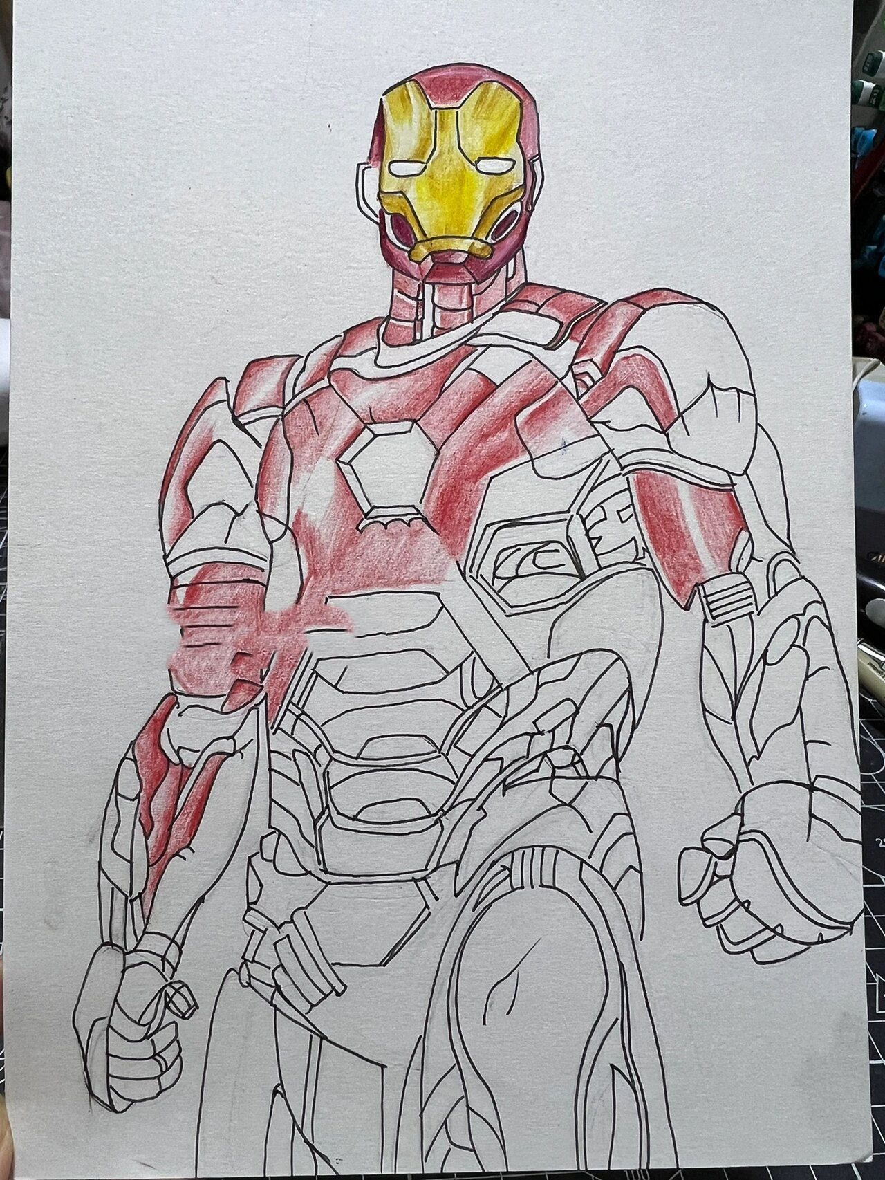 彩铅手绘动漫人物-钢铁侠 线上一对一彩铅动漫人物课效图 工具04