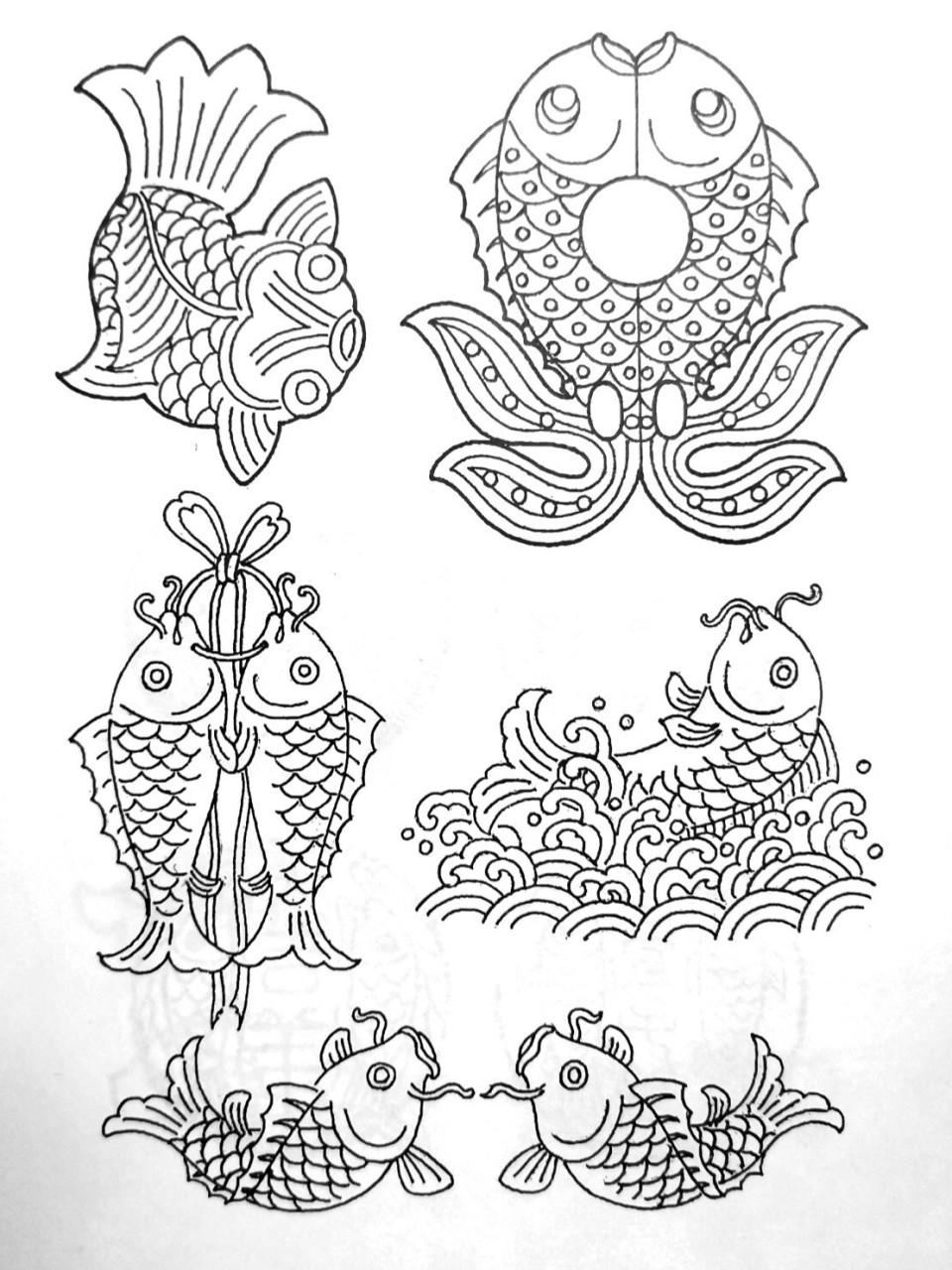 画痴🍀中国传统图案(鲤鱼2) 人们盼望书信交流的友好感情,称做"鱼雁