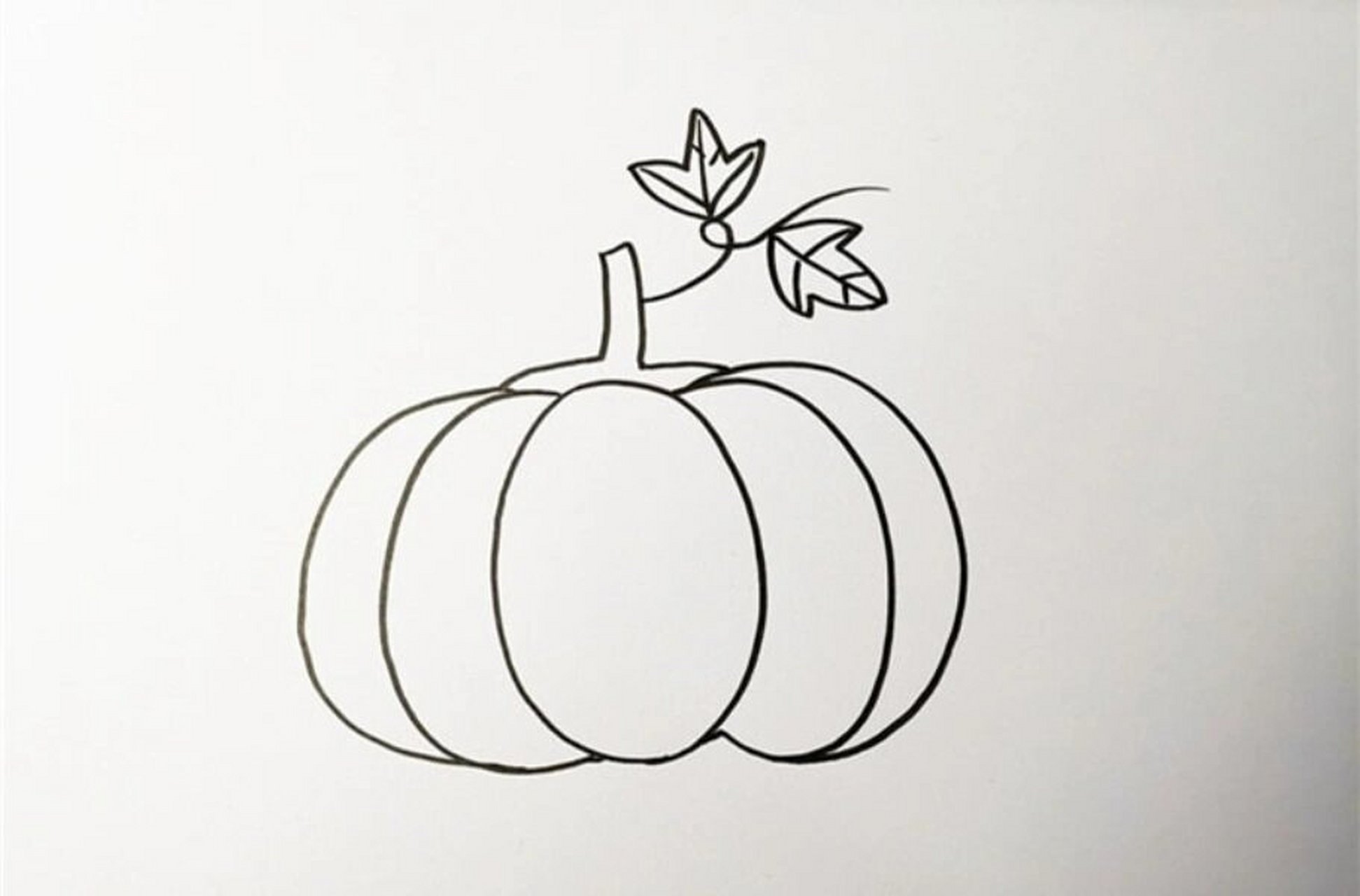 南瓜简笔画怎么画简单又漂亮 首先画出一个椭圆形,在两边多画几个椭圆