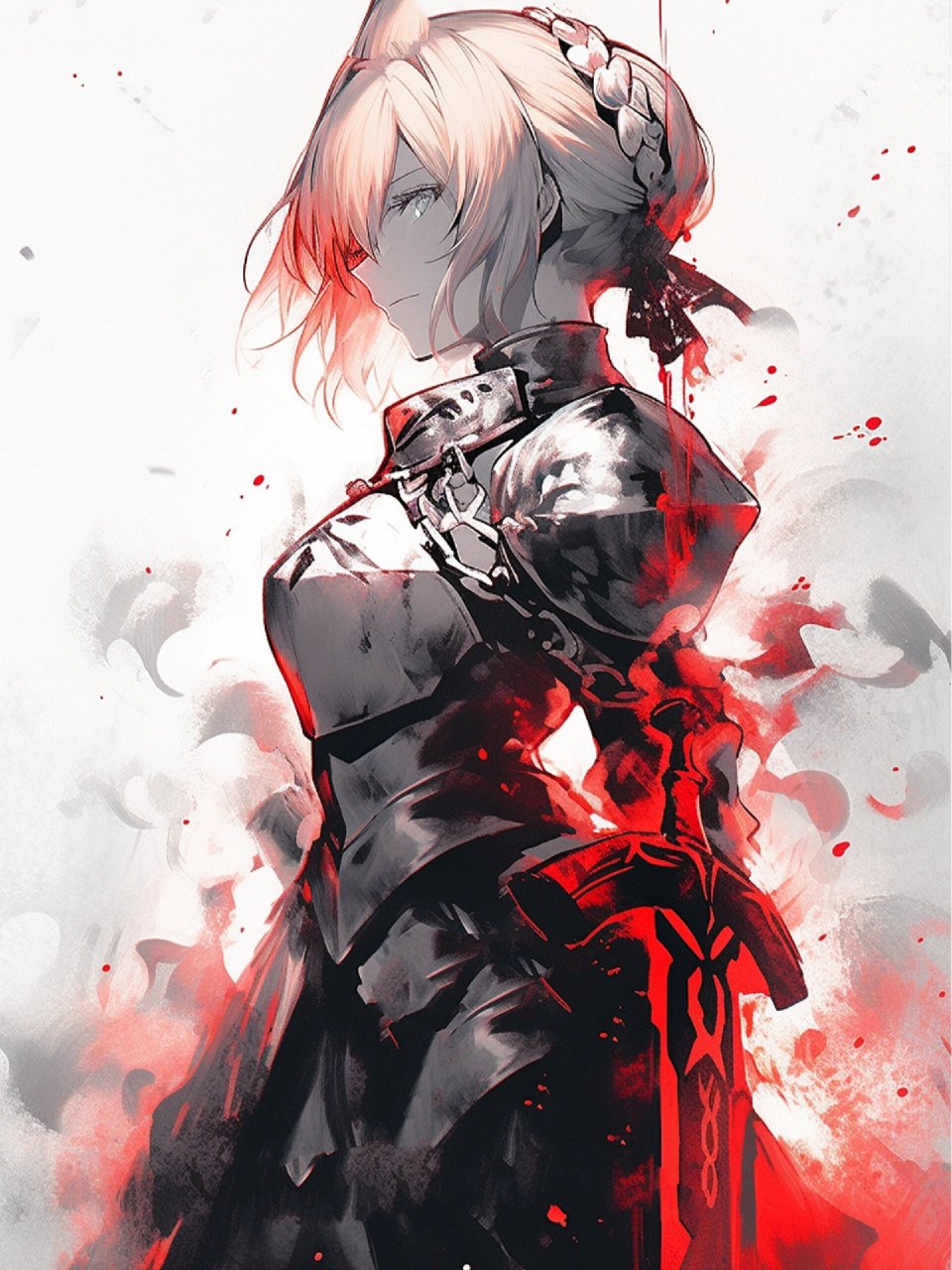 水墨风格 fate·阿尔托莉雅|高清手机壁纸  换个画风的吾王,依然帅气