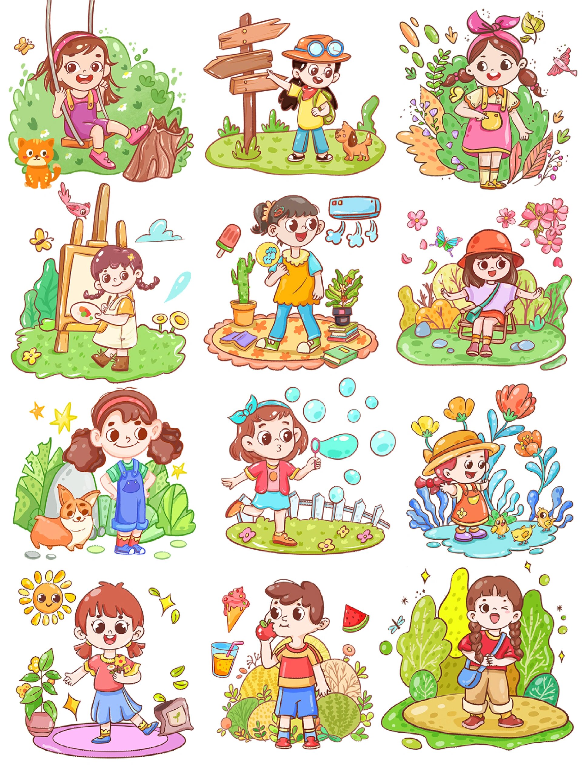 夏天卡通二次元人物插画|免扣素材分享
