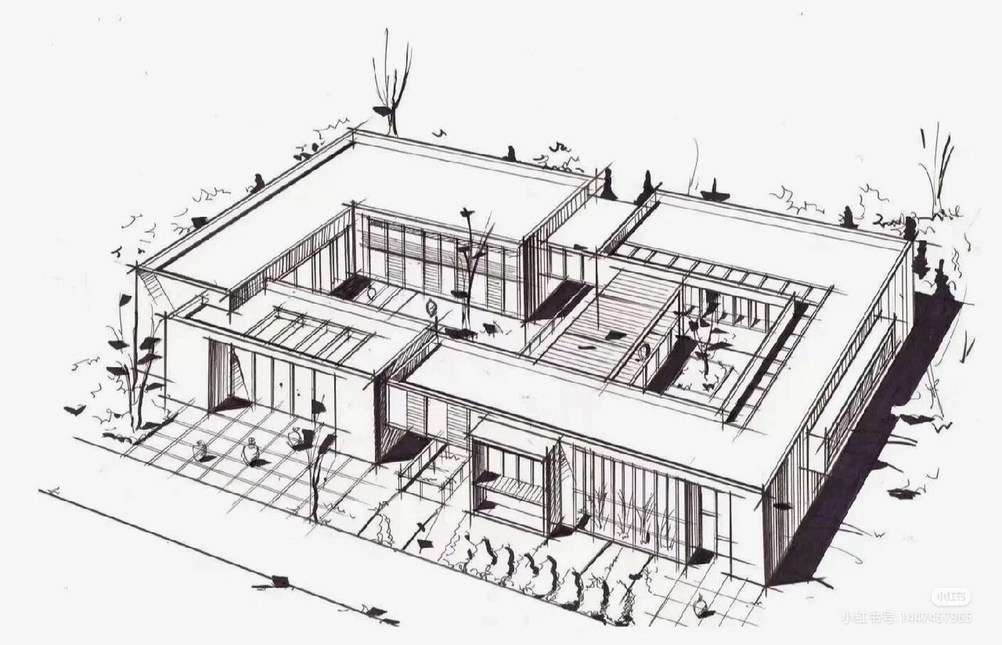 建筑学考研快题轴测图-斜二轴测画法分享 左滑