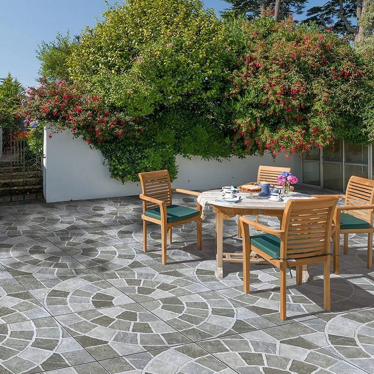 别墅庭院露台阳台防滑地砖,拼花仿古砖 别墅院子拼花仿古地砖庭院瓷砖