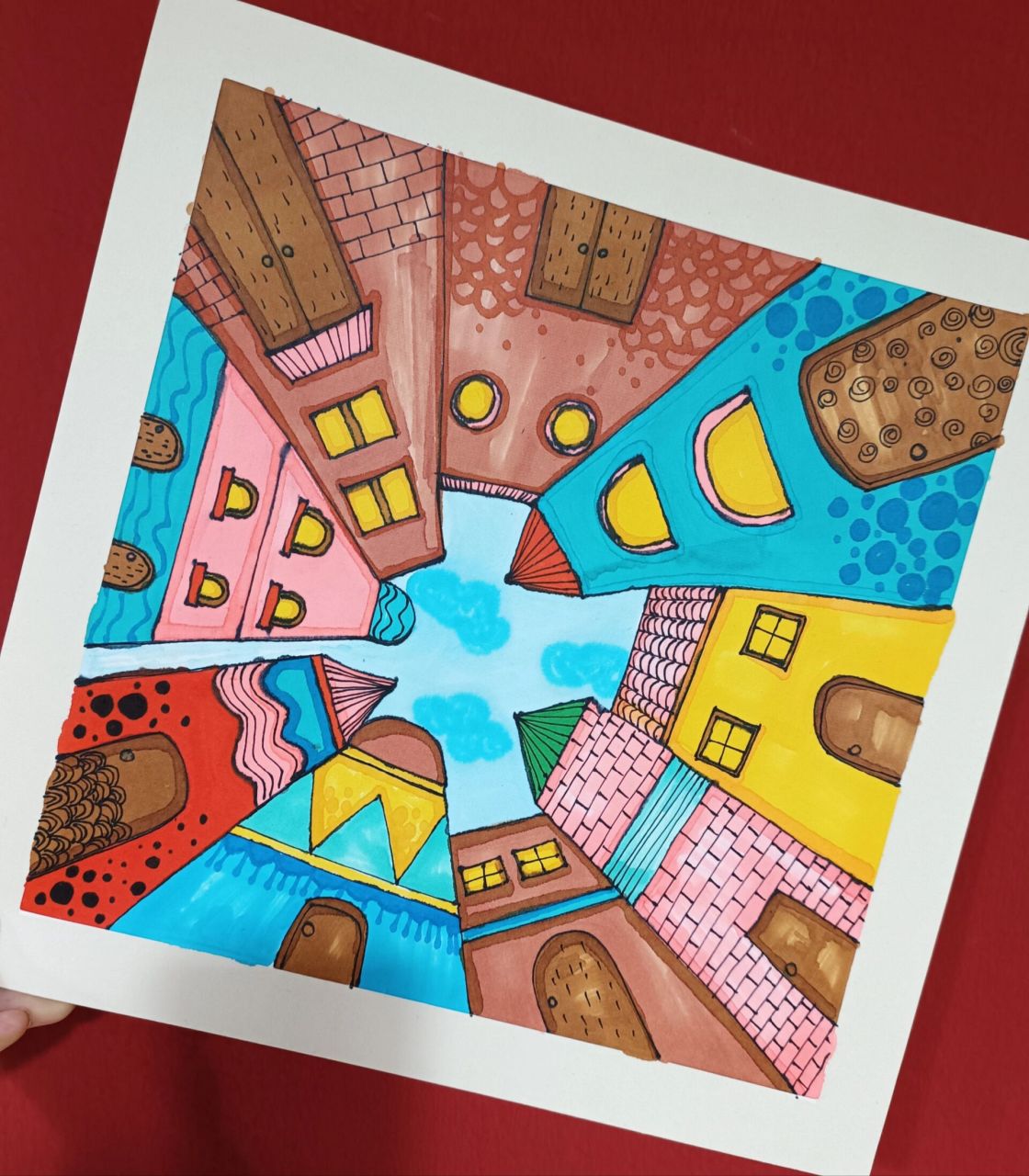 仰视的建筑 步骤图 近大远小很重要