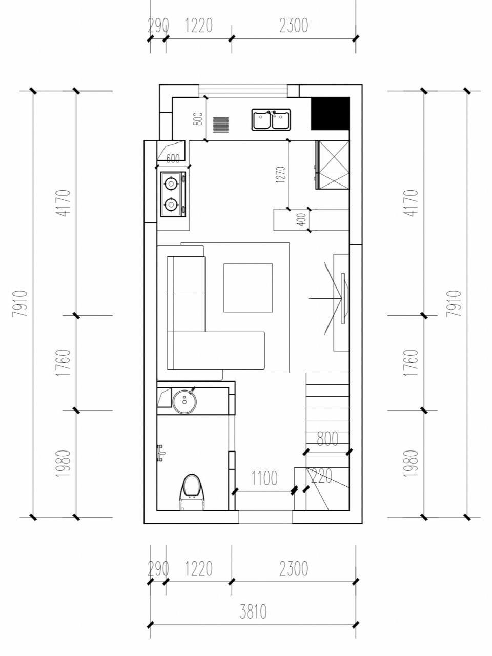一楼是厨房,厕所,客厅 二楼有主卧和步入式衣帽间