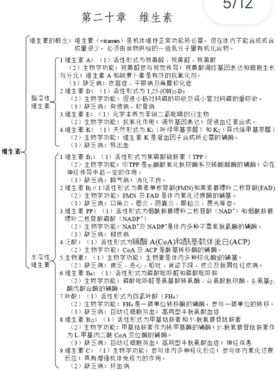 生物化学-维生素 生物化学-维生素思维导图