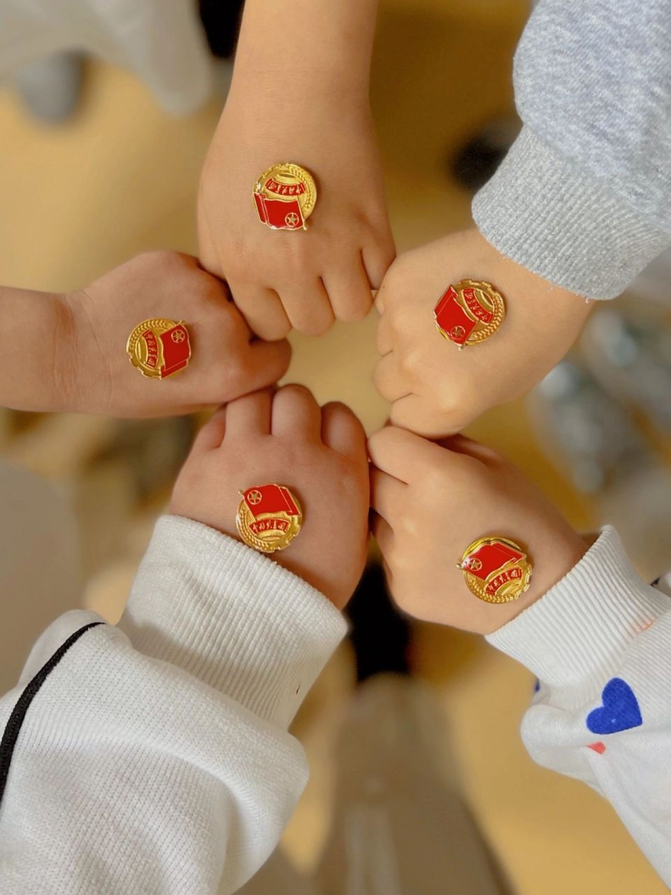 建团百年,与团徽团旗合影 就借一下可爱们的小手手