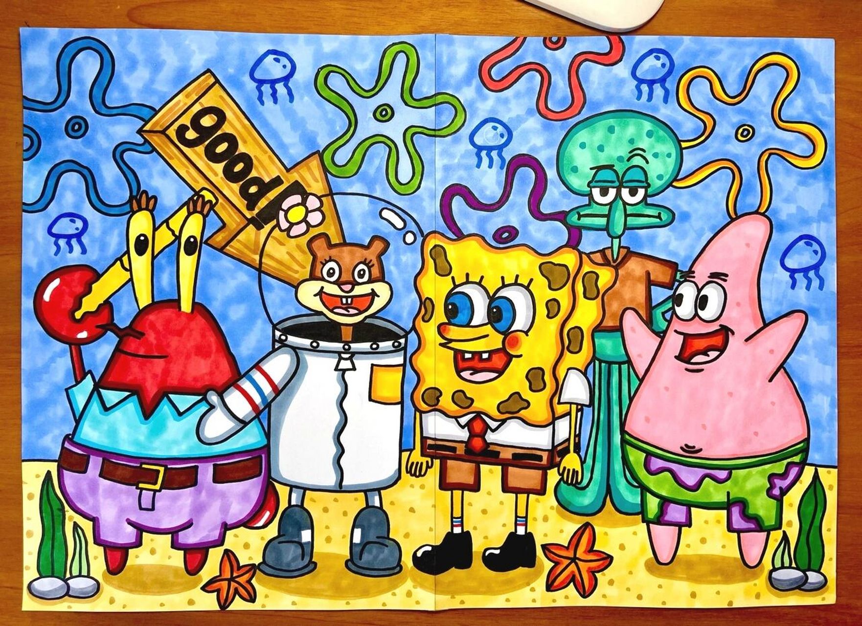 【海绵宝宝07】马克笔创意儿童画教程少儿美术 此画为临摹改编,线稿