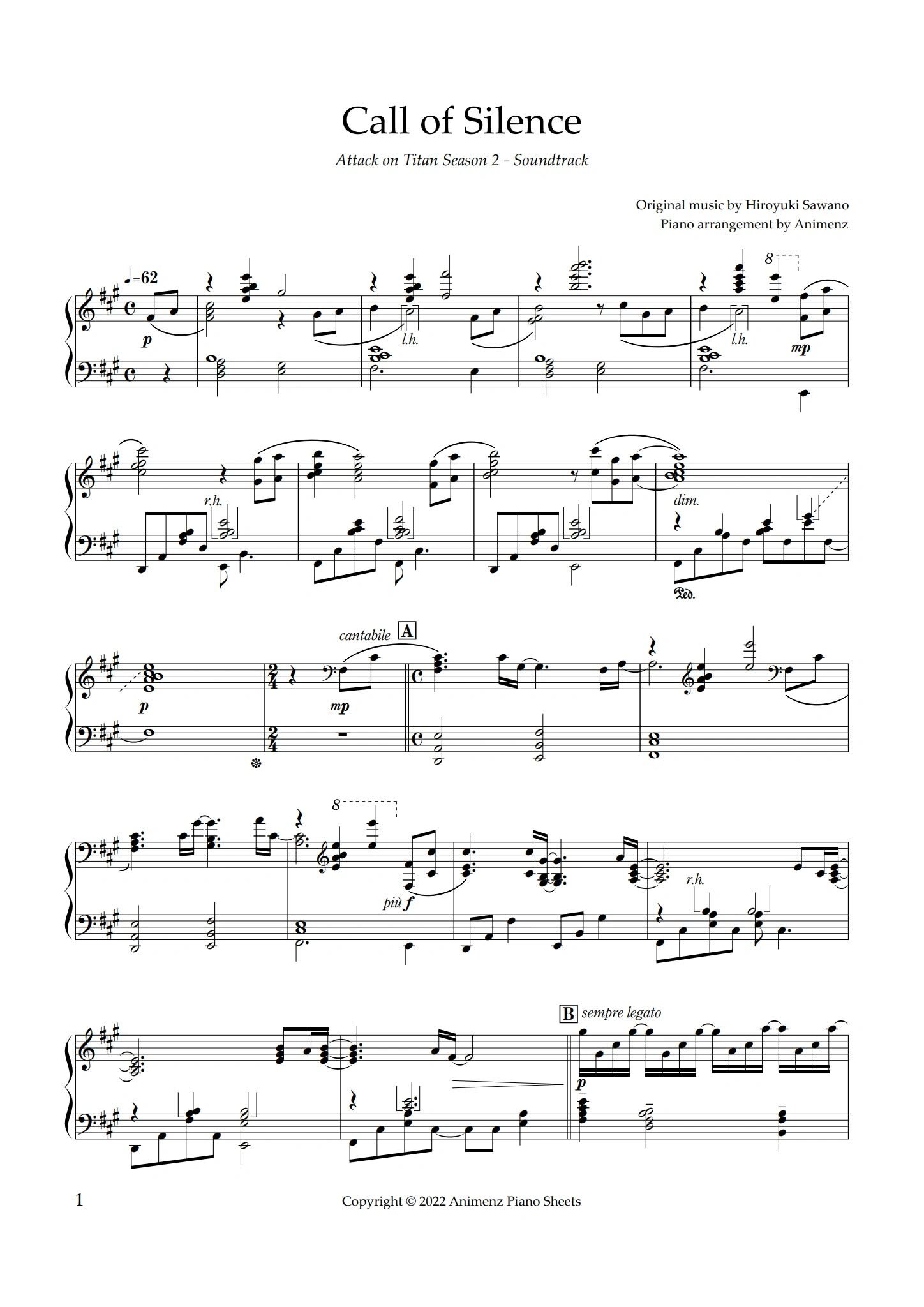 call of silence钢琴谱