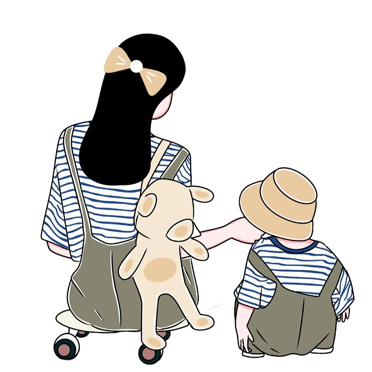 原创手绘亲子母女母子头像可爱 "做妈妈后才发现,生孩子,养孩子,教育