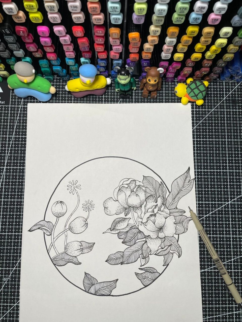 虞美人|黑白装饰画|附过程图 虞美人线稿|黑白装饰画|简单易画 笔