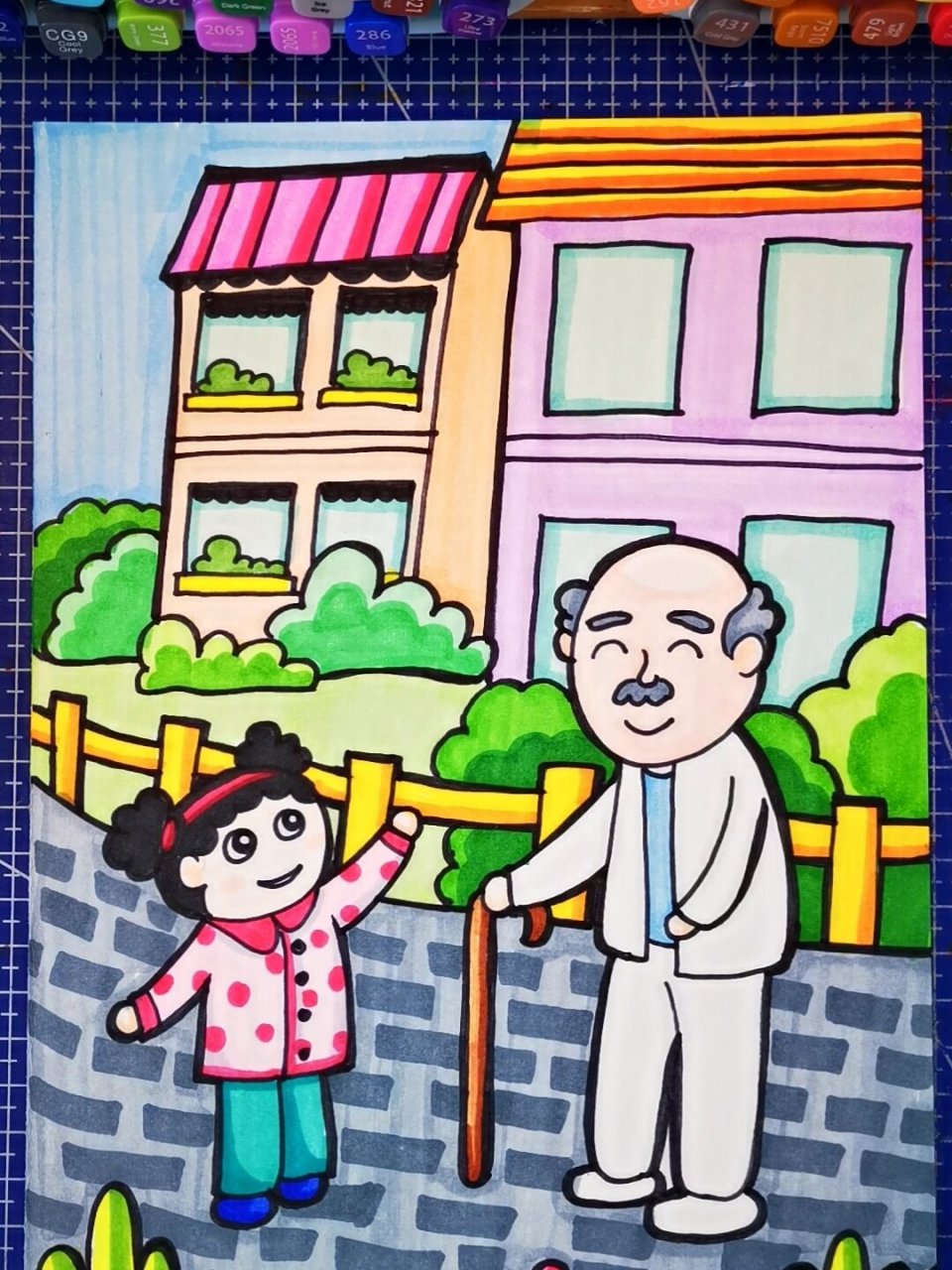 古诗配画《回乡偶书》 少小离家老大回,乡音无改鬓毛衰.
