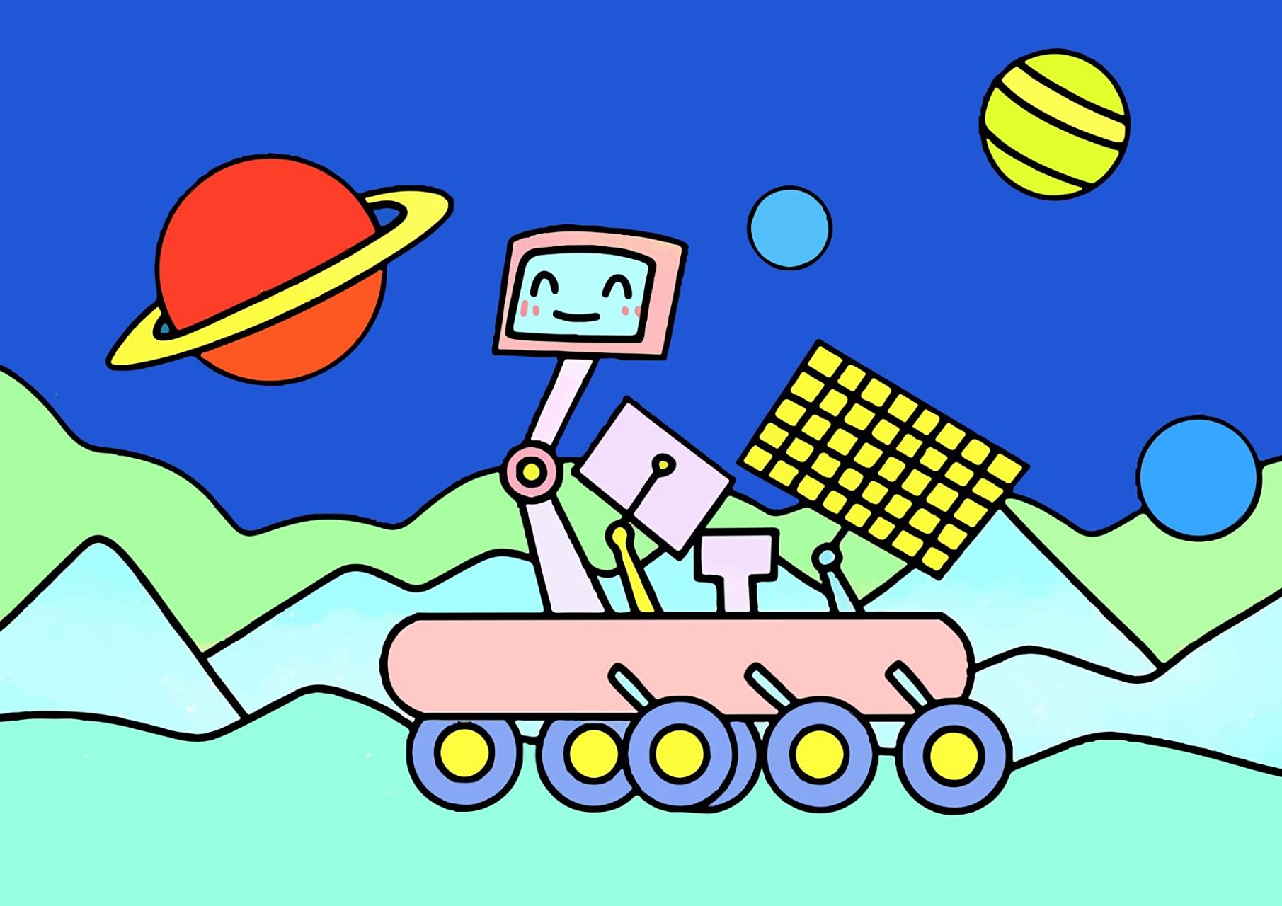 儿童画主题月球车绘画来喽