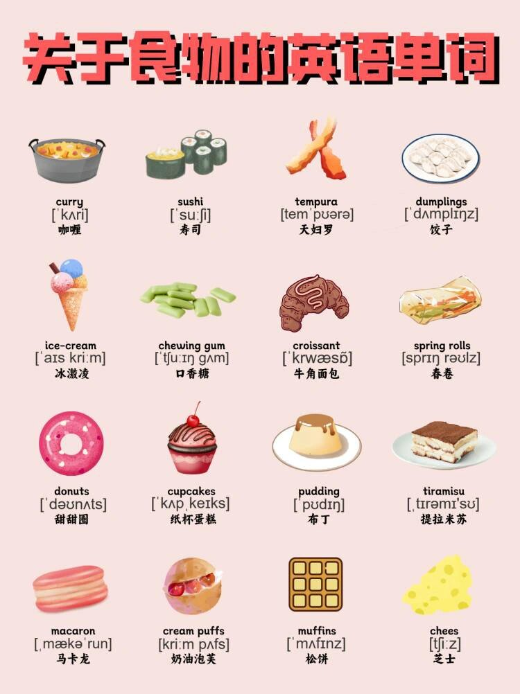 今天让我们来了解一下不同食物的英语单词怎么说吧!