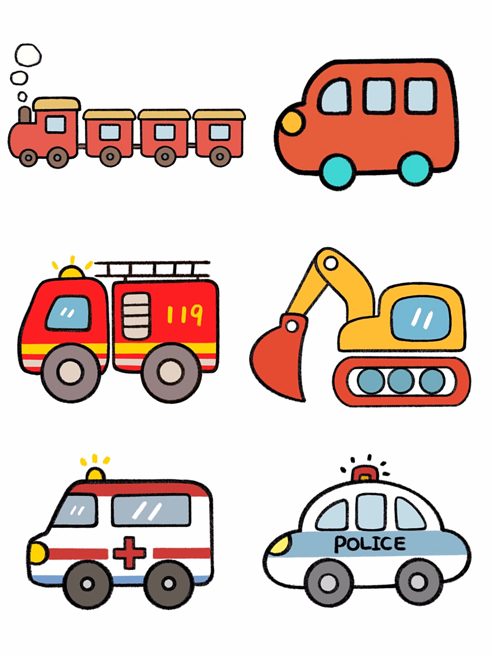 手残党学简笔画7315各种可爱车车合集 各位宝,最近比较忙,我能