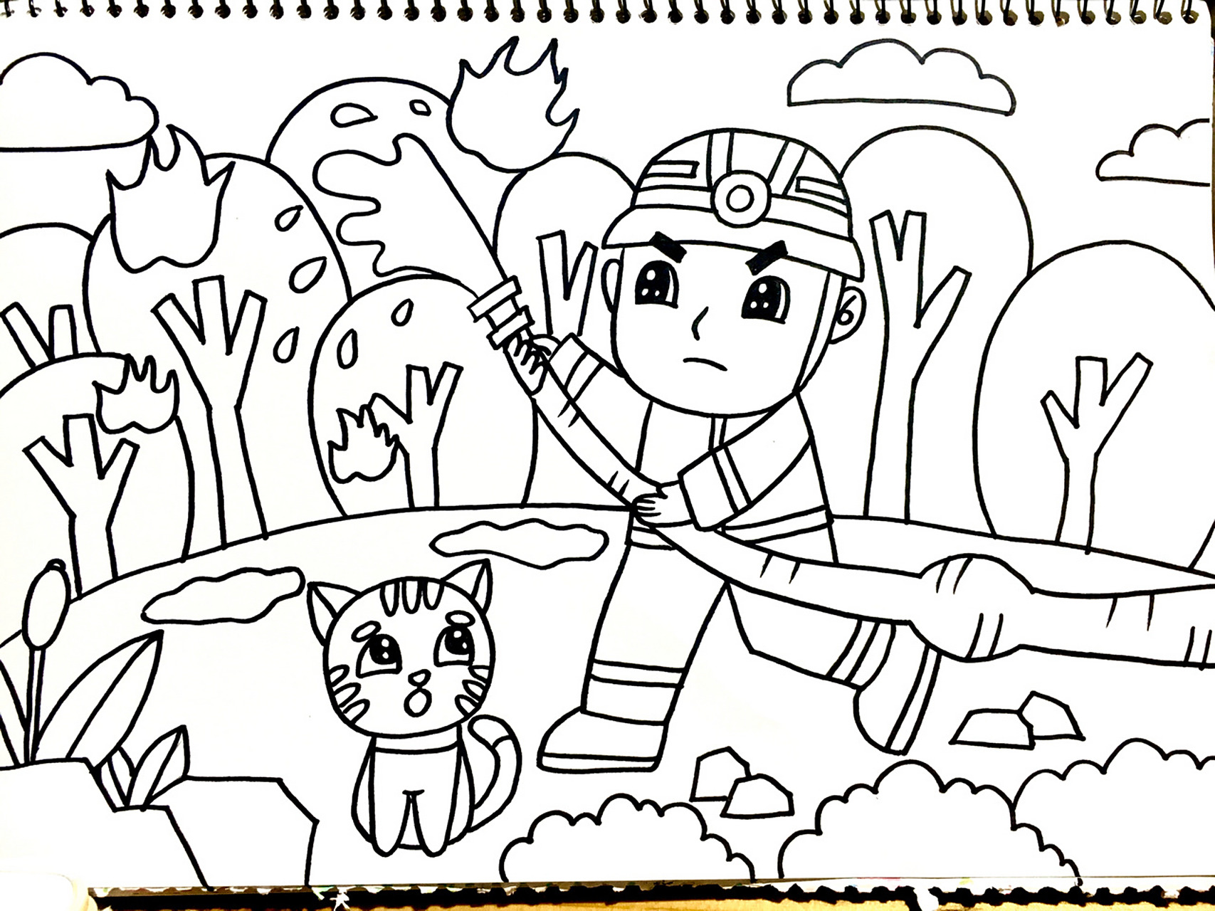 消防员/马克笔手绘/儿童画/人民英雄/备课 感谢这些勇敢的英雄们为