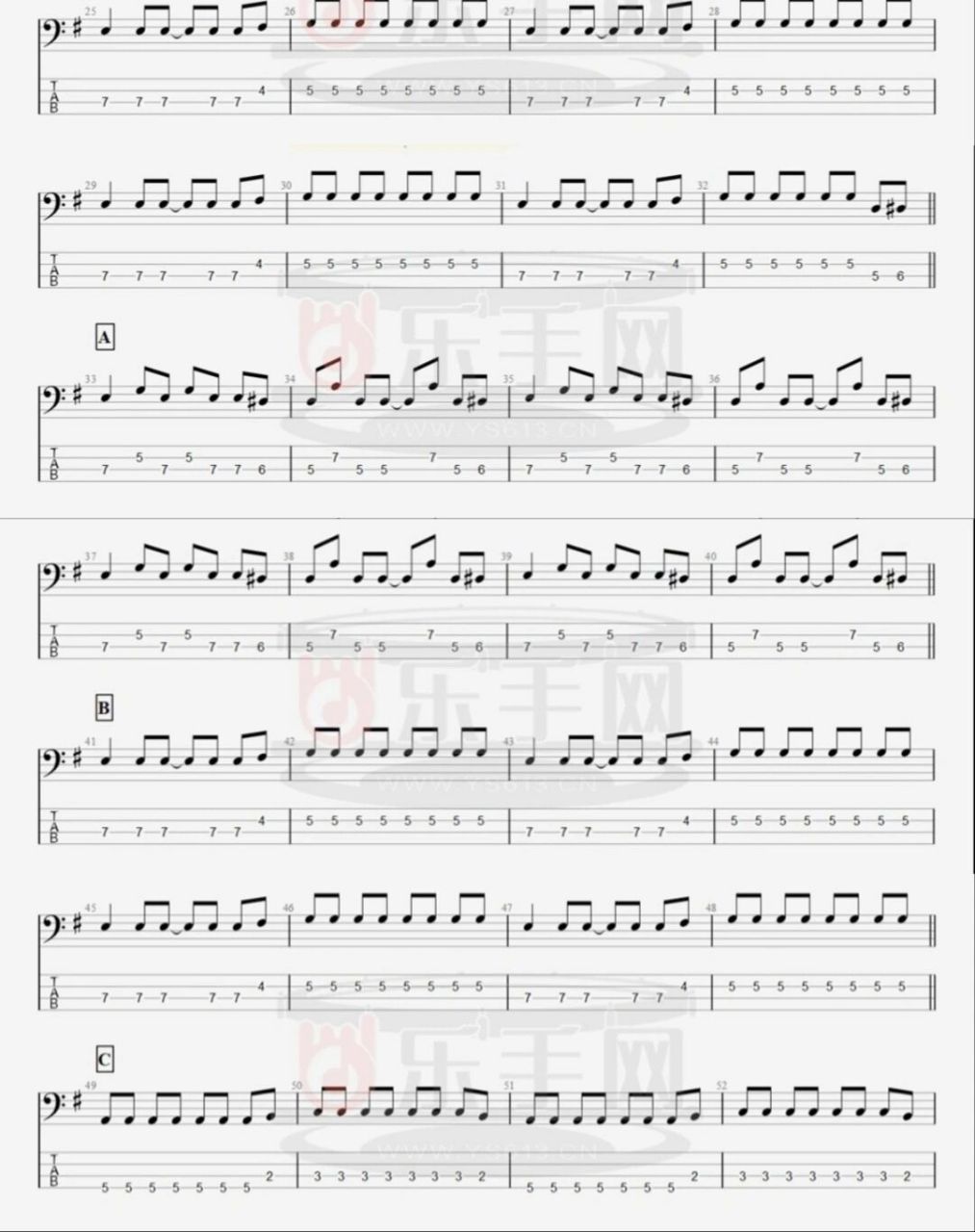 come as you are贝斯谱 自己截的,分享一下