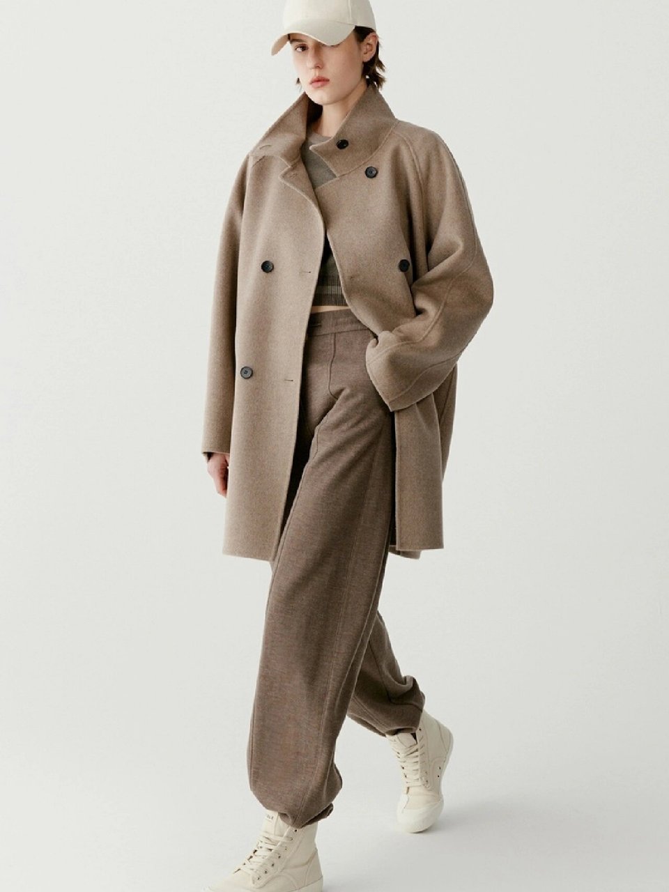 icicle之禾|厚双面呢双排扣大衣 原色系厚全羊绒双面呢双排扣大衣 软