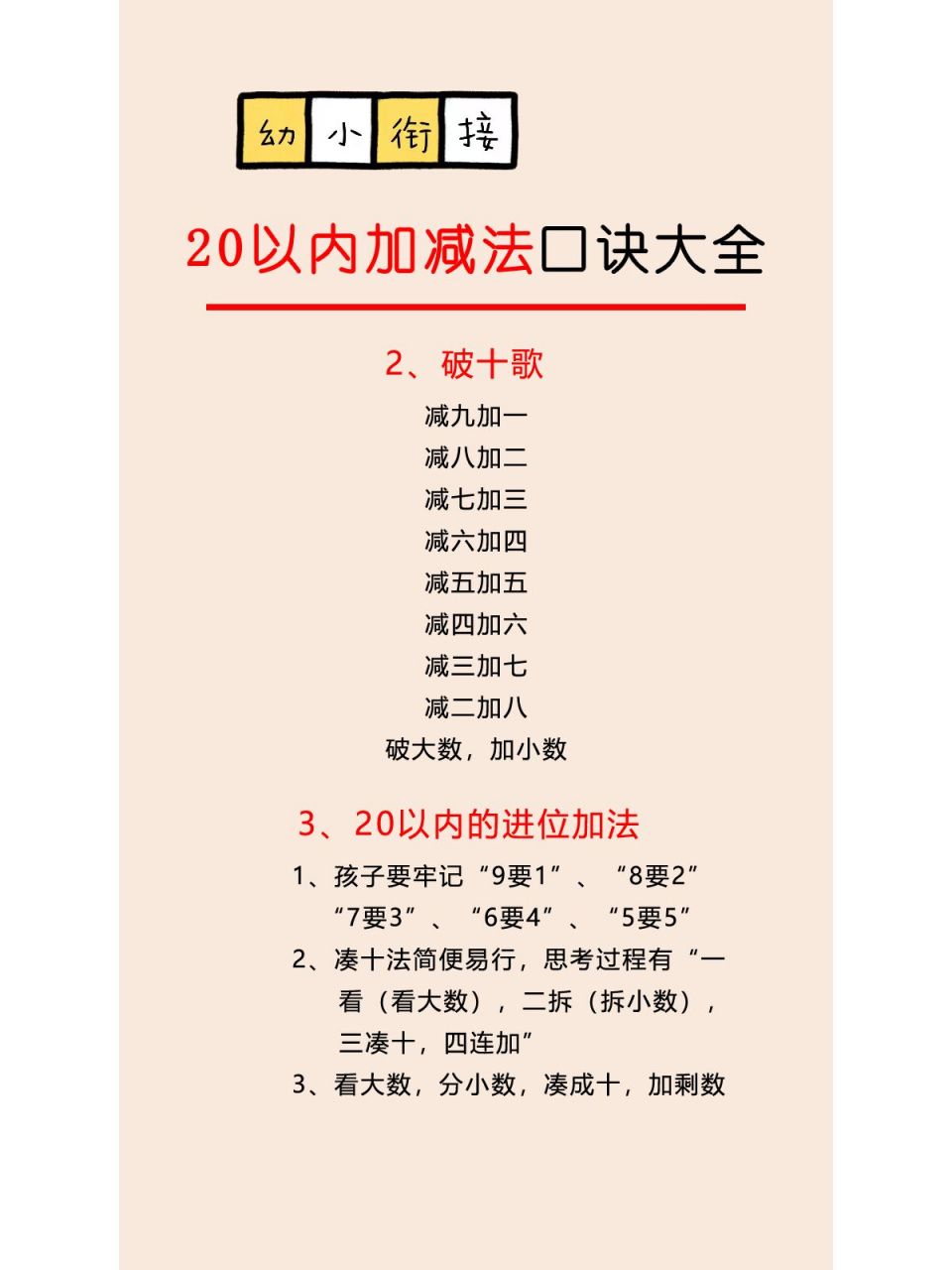 20以内加减法口诀大全     口诀,速算技巧!