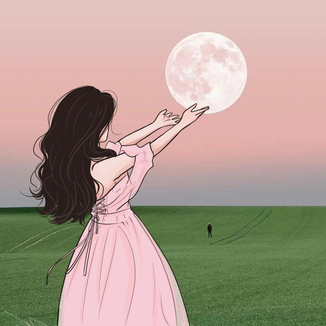 女生与白鸽 手绘背影头像|温柔女生|015(背景风景图均为网图) 不发