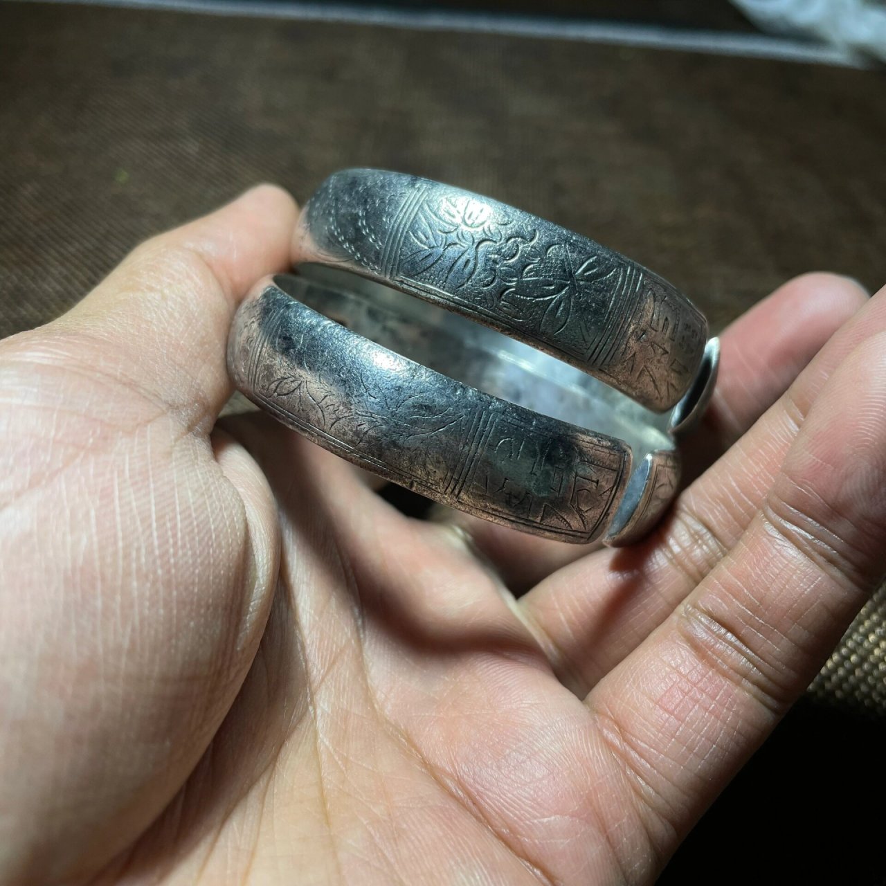 清早期老银手镯 清代老银镯 清代早期银镯子 福寿一对单戴都成 对重