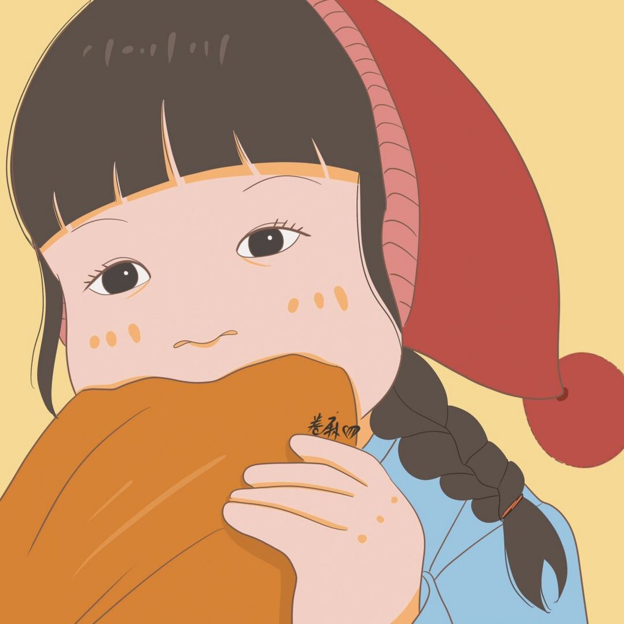 插画 | 情侣头像 | 吃面包的情侣头像 图片92二改92商用92去