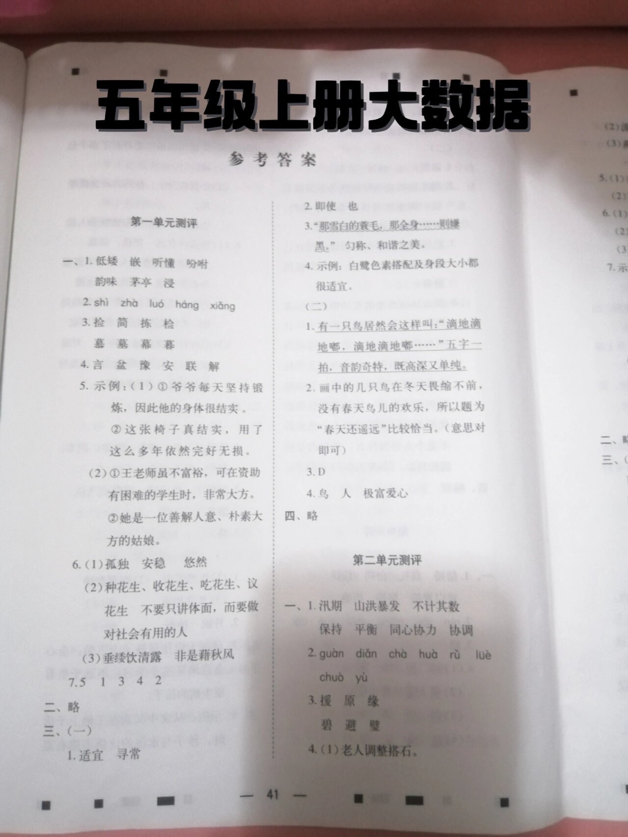 五年级上册大数据卷答案