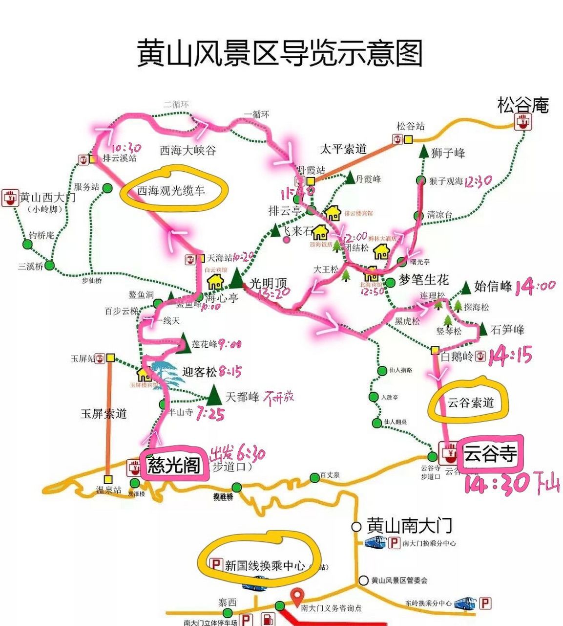 黄山风景区线路图图片