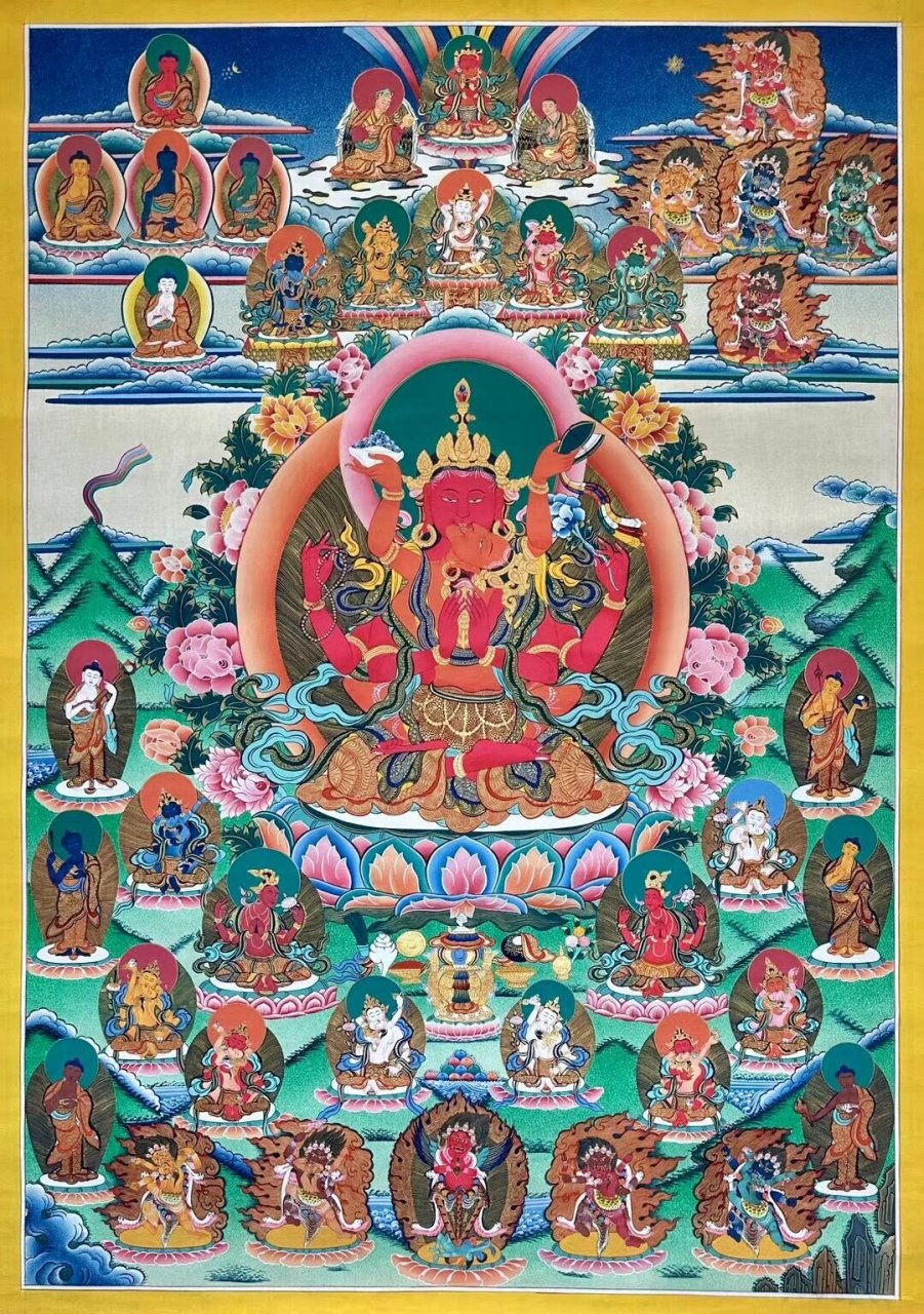 唐卡赏析 二十年中古唐卡——大悲胜海红观音 86×62厘米(画芯77×54)