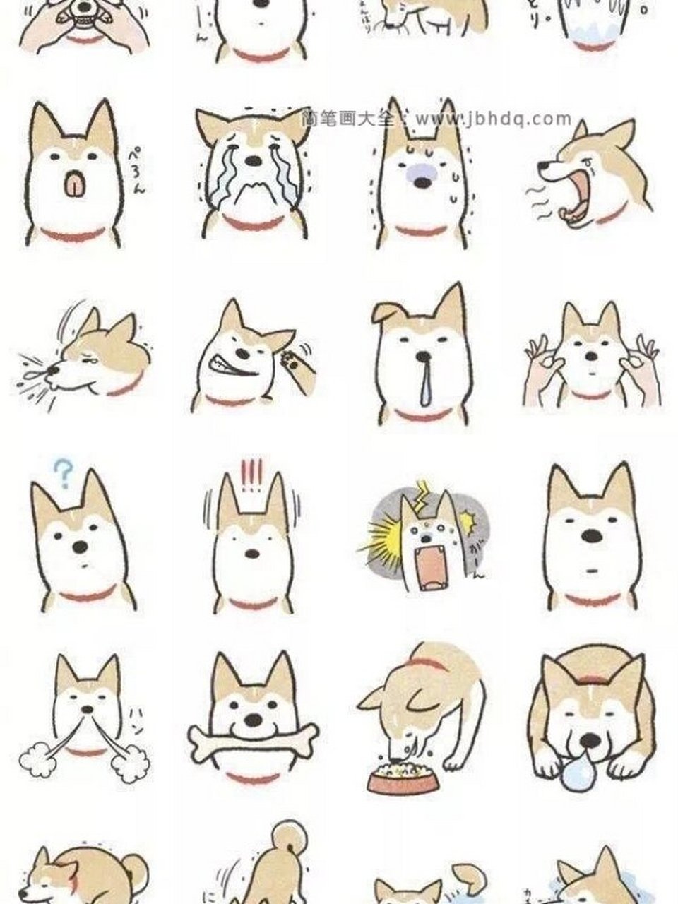 简笔画:动物表情包和简单动作. 图来自简笔画大全,图中有.