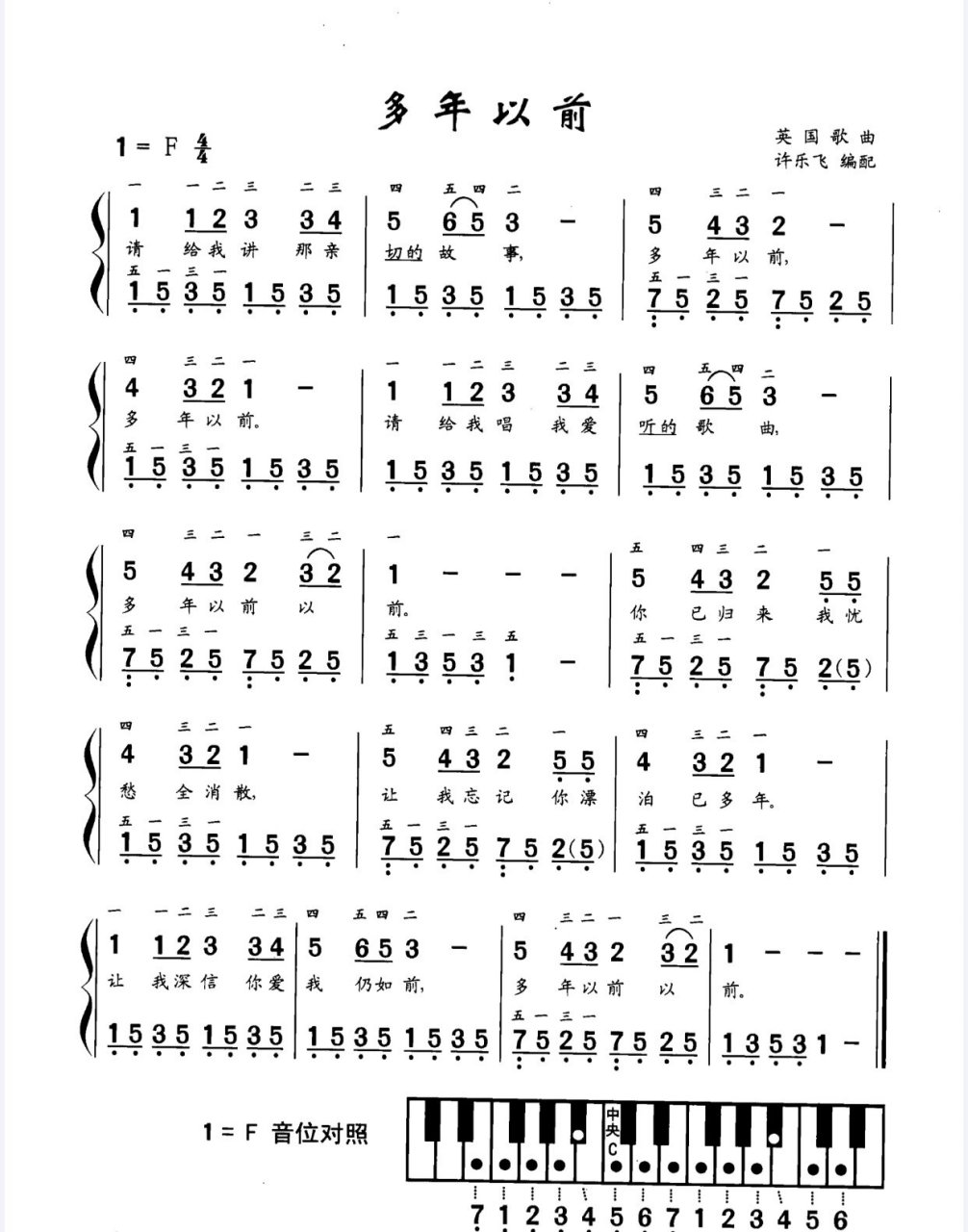 钢琴简谱《多年以前》