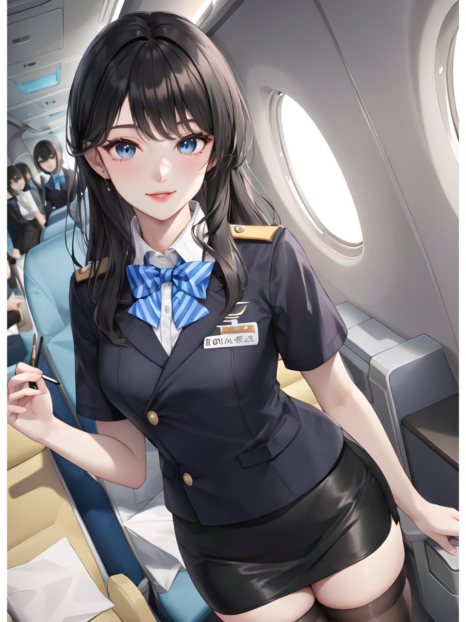 动漫壁纸---二次元空姐系列 翱翔在蔚蓝天空中的二次元空姐,她身穿一