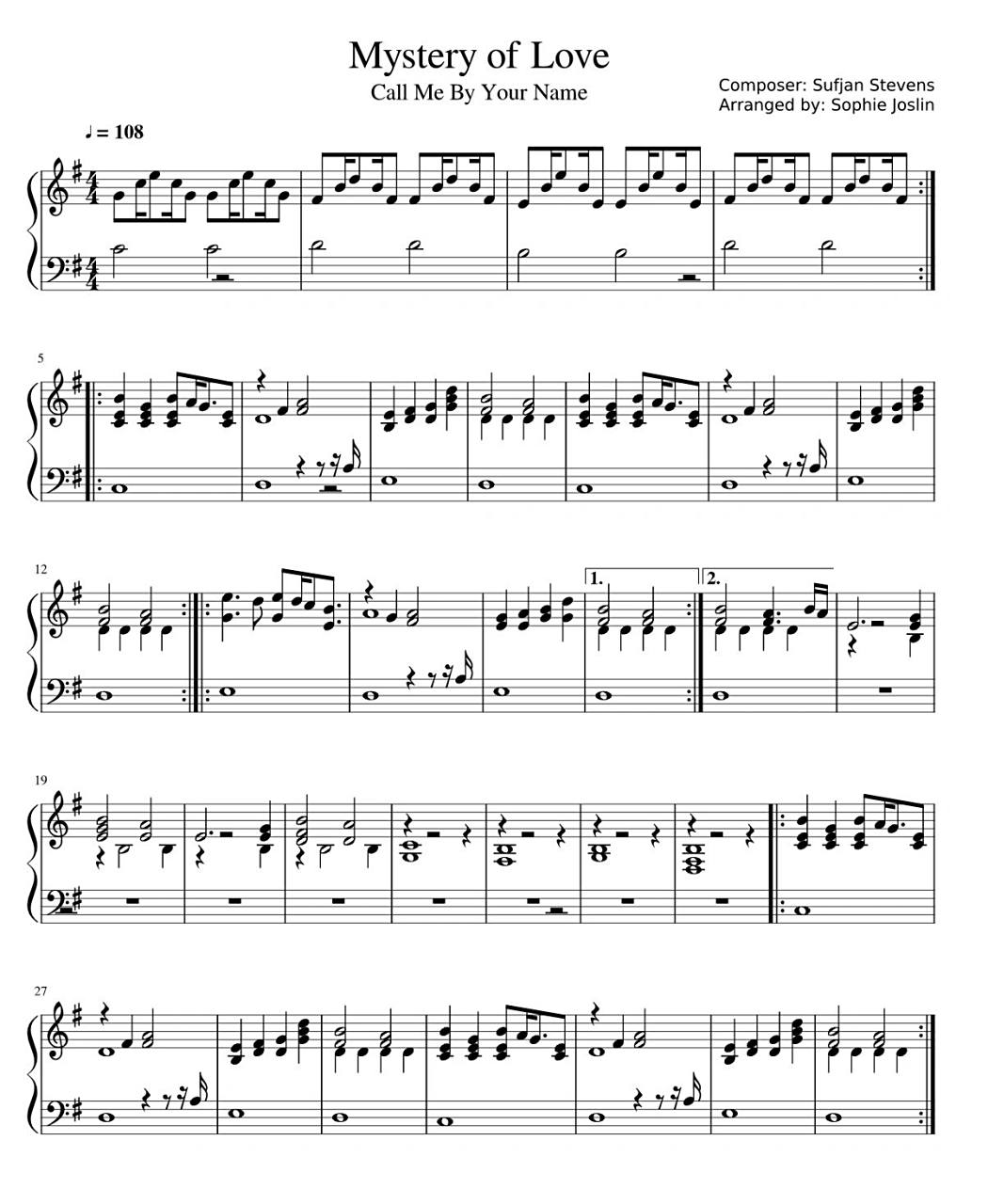 mystery of love 请以你的名字呼唤我钢琴谱