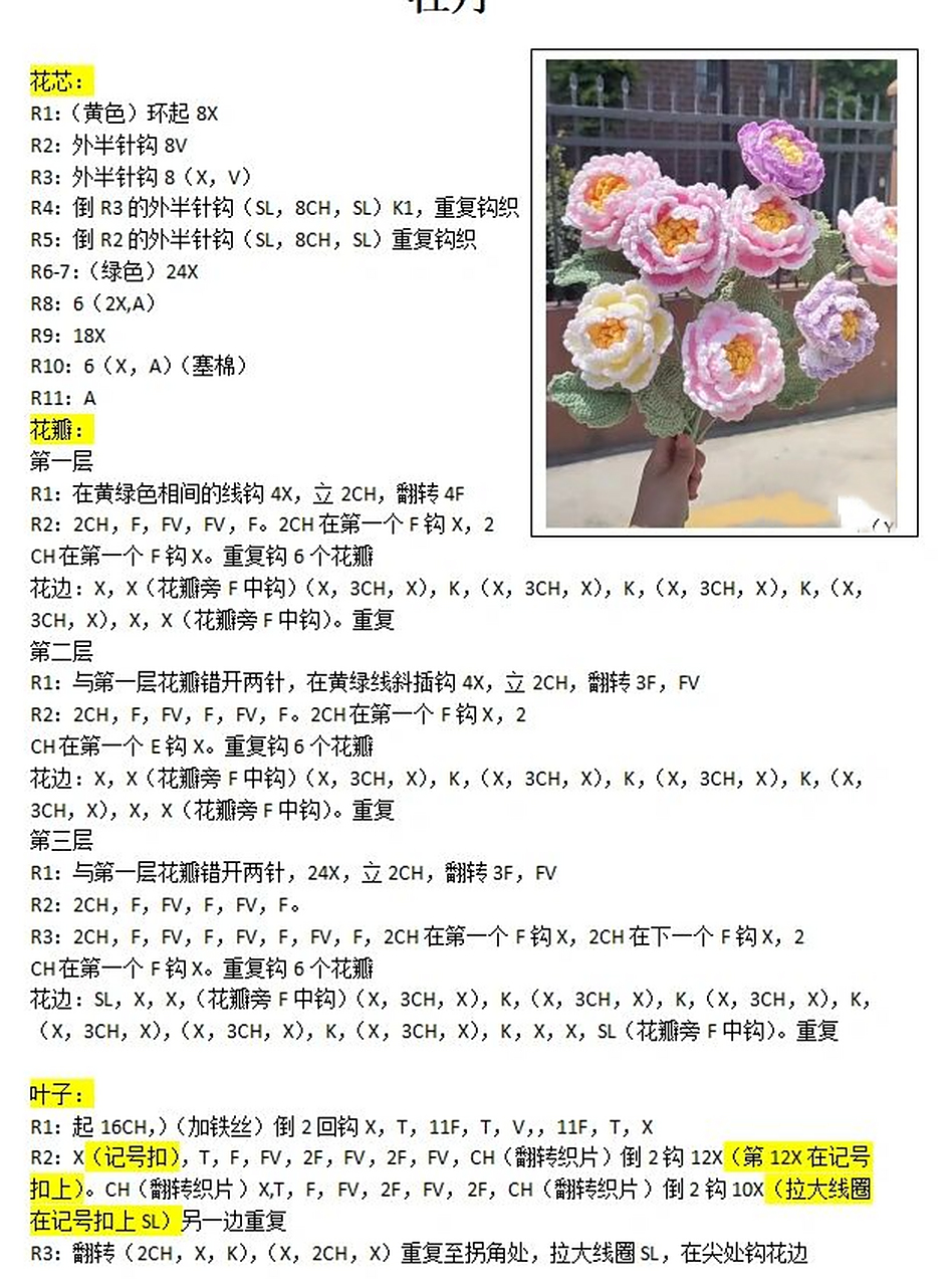 牡丹钩织图解 牡丹花钩织图解,图解整理参考棉花堂主