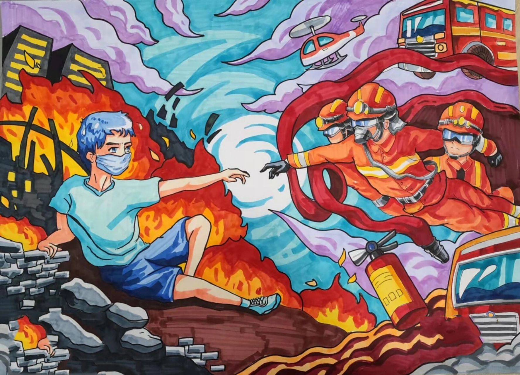 消防绘画主题 | 获奖作品 健林画室龙港校区消防主题比赛获奖作品.