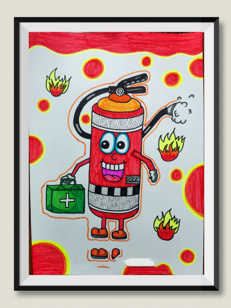 儿童创意实物写生彩笔画之消防灭火器